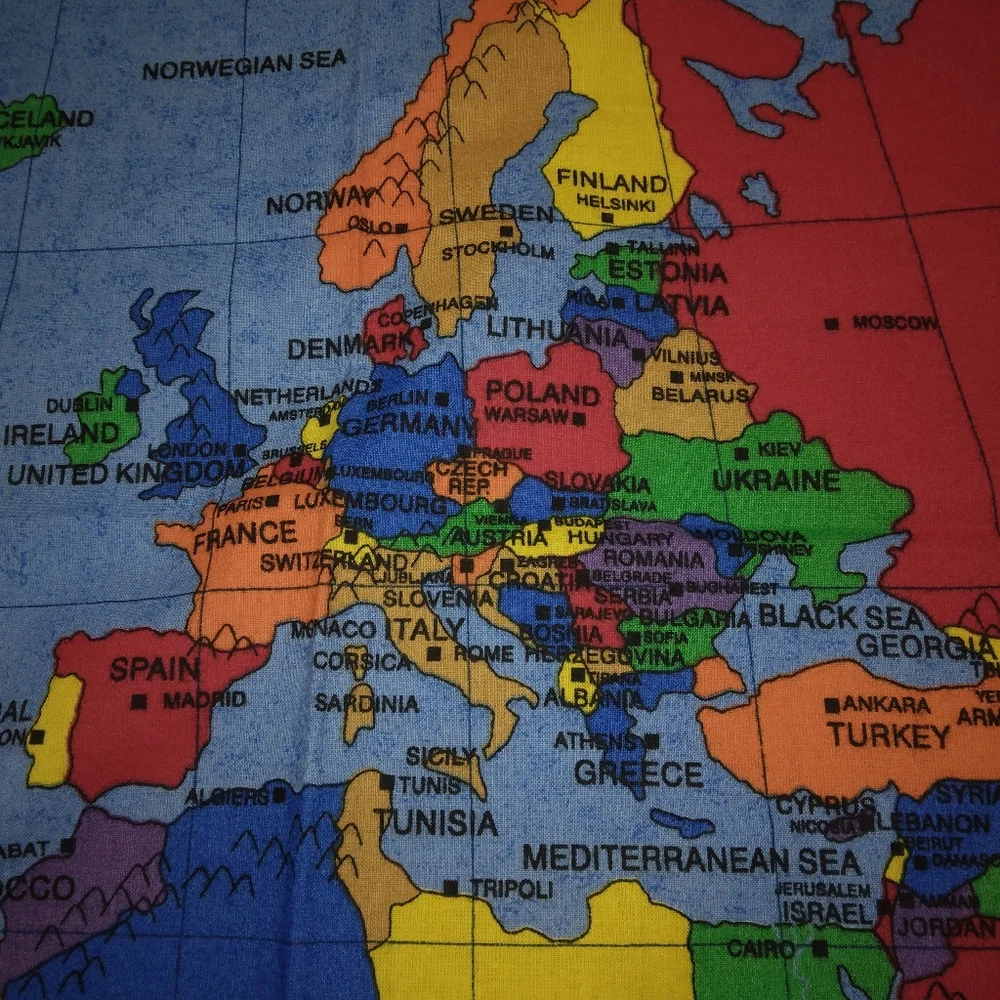 FABRIC Vintage Fabric Map Panel c. 1999, some of these countries don't e…